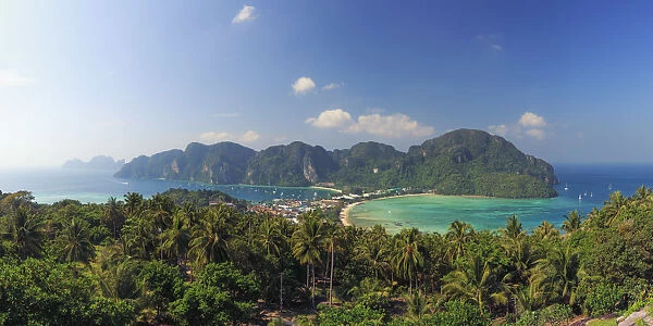 Thailand, Krabi Province, Ko Phi Phi Don Island, View of Ao Ton Sai and Ao Lo Dalam