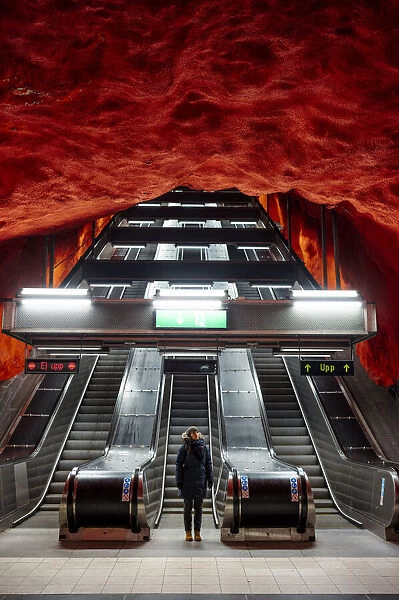 Tourist at Solna Centrum Metro Station, Stockholm, Sweden (MR)