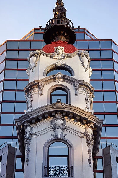 The tower of the Mirador Massue in Art Nouveau style, Plaza Lavalle, San Nicolas, Buenos Aires, Argentina