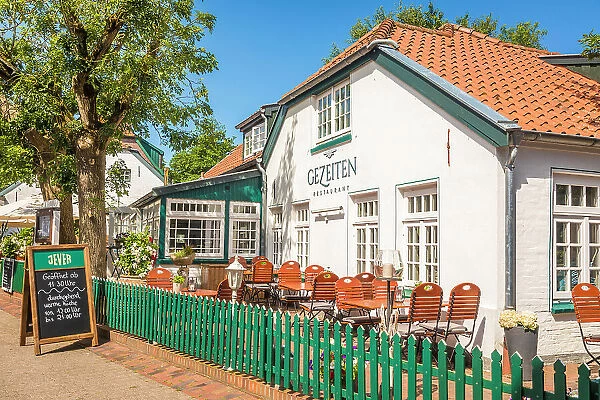 Traditional restaurant in the village center of Spiekeroog, East Frisian Islands, East Frisia, Lower Saxony, Germany