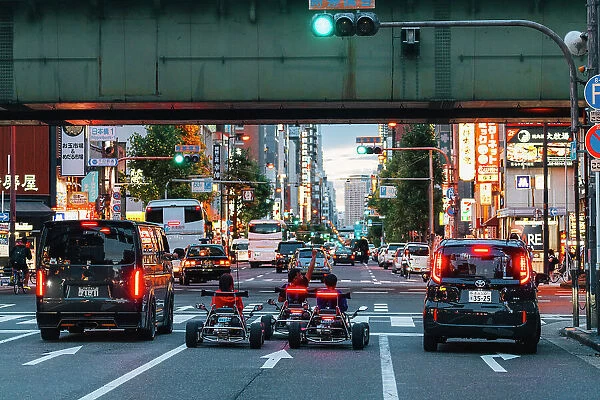 Traffic road in Osaka at sunset, Japan