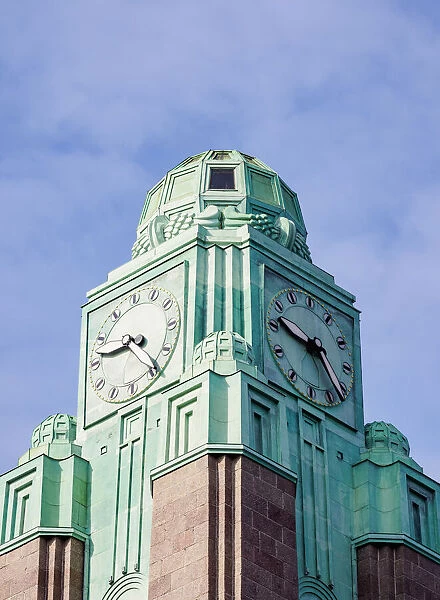 Train Station Clock Tower, detailed view, Helsinki, Uusimaa County, Finland
