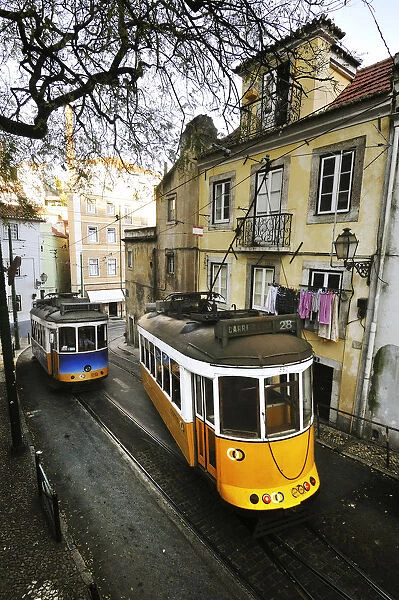 Tramway in Alfama quarter, Lisbon, Portugal