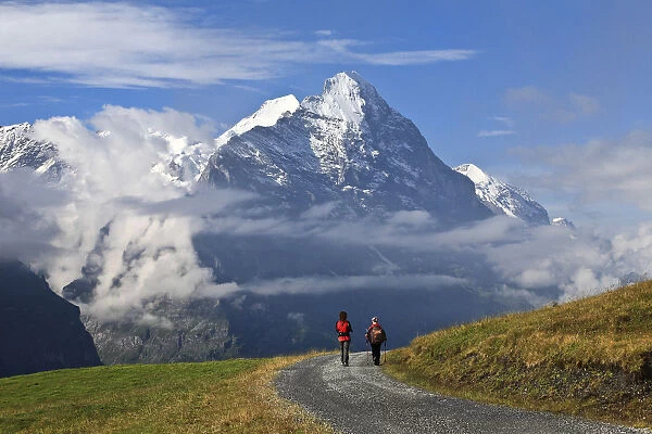 Trekkers infornt of the Eiger, Switzerland