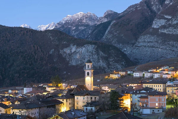 Tuenno city at night Europe, Italy, Trentino Alto Adige, Non valley, Trento district