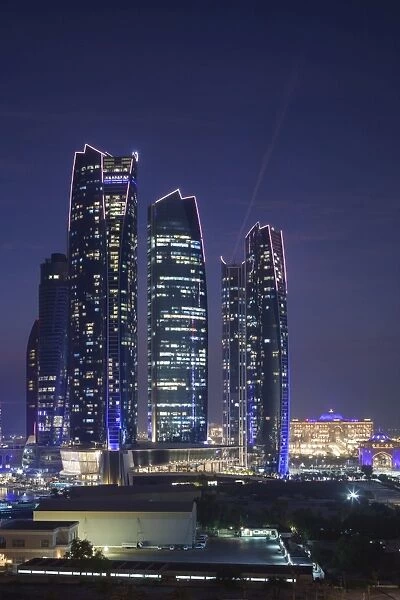 UAE, Abu Dhabi, Etihad Towers, dusk