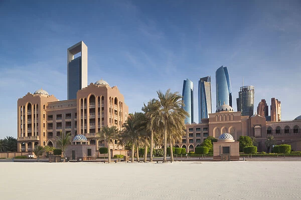 UAE, Abu Dhabi, skyline, ADNOC Tower, Emirates Palace Hotel, and Etihad Towers