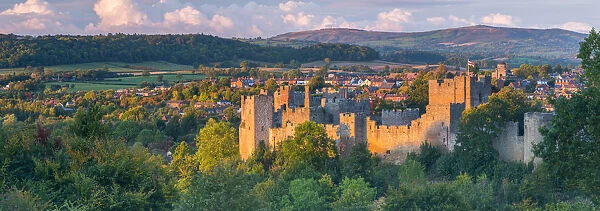 UK, England, Shropshire, Ludlow, Ludlow Castle at Sunset