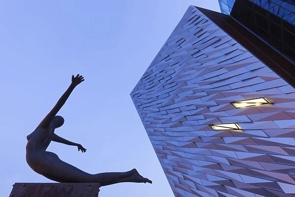 UK, Northern Ireland, Belfast, Belfast Docklands, Titanic Belfast Museum, exterior, dawn