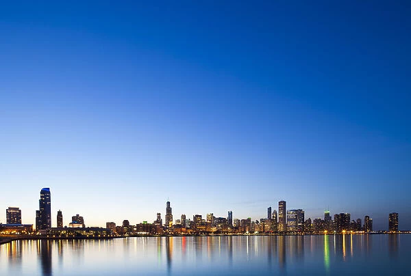 USA, Illinois, Chicago. The City Skyline from near the Shedd Aquarium