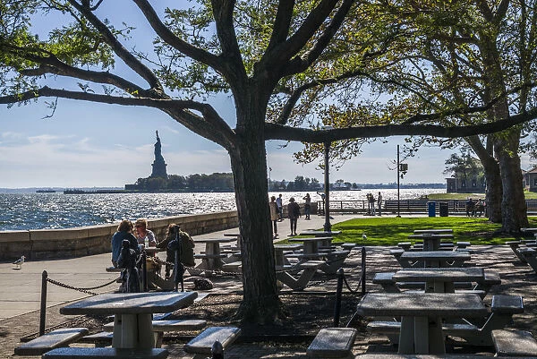 USA, New York, New York City, Lower Manhattan, The Statue of Liberty and Ellis Island