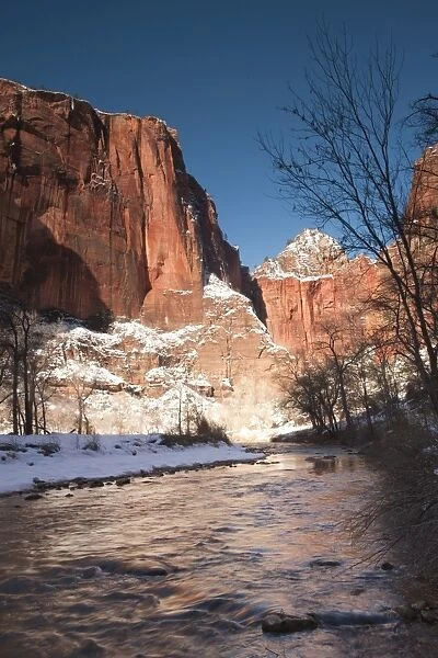 USA, Utah, Zion National Park, Landscape by the North Fork Virgin River, winter