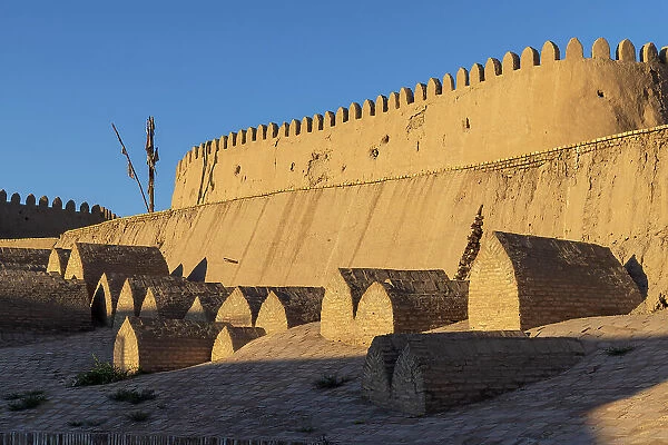 Uzbekistan, Khiva, tombs along the walls surrounding Khiva old town