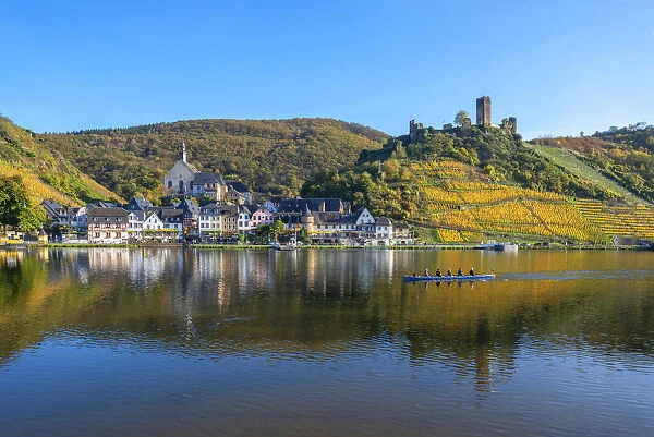 View on Beilstein with castle ruin Metternich, Mosel valley, Rhineland-Palatinate