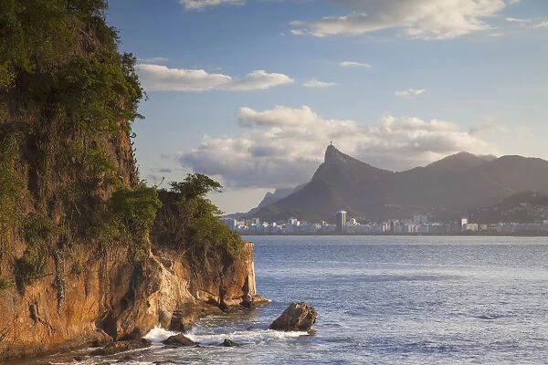 View of Christ the Redeemer statue from Ilha da Boa Viagem, Niteroi, Rio de Janeiro