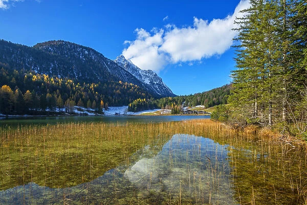 View on Lautersee and Wettersteinspitze, Mittenwald, Bavaria, Germany