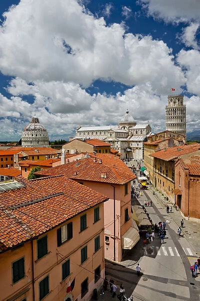 View over Leaning Tower, Cathedral & Bapistry, Pisa, Tuscany, Italy