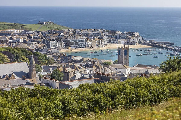 View of old town and harbor at St. Ives, Cornwall, England