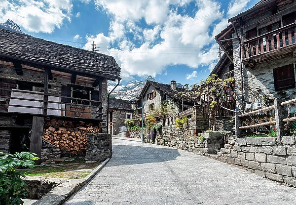 the villag of Sonogno in spring, Val Verzasca, Canton Ticino, Switzerland