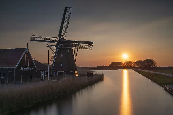 Windmill at Sunset, Oterleek, Holland, Netherlands