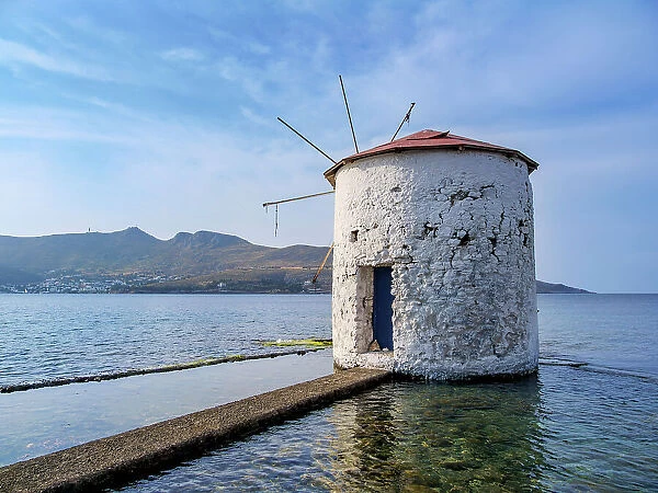 Windmill on the water, Agia Marina, Leros Island, Dodecanese, Greece