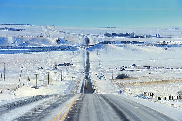 Wintery conditions on Highway 13 Verwood Saskatchewan, Canada
