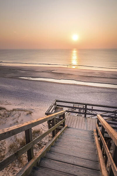Wooden path to the west beach in Kampen, Sylt, Schleswig-Holstein, Germany