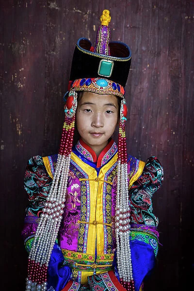 Young girl dressed in traditional clothing, Kharkhorin, Mongolia