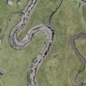 Aerial view of Llanrhidian Marsh on the Gower Peninsula, Wales, UK