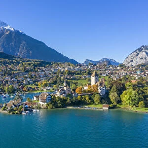 Aerial view on Spiez and Lake Thun, Berner Oberland, Switzerland