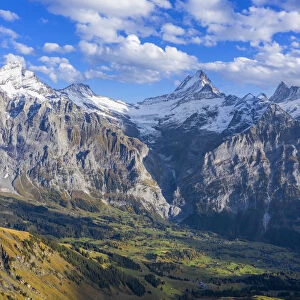 Aerial view on Wetterhorn, Schreckhorn and Finsteraarhorn, Grindelwald, Berner Oberland