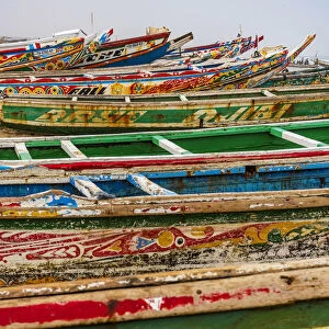Africa, Senegal, Kayar. Fishing boats on the beach of the fishing village