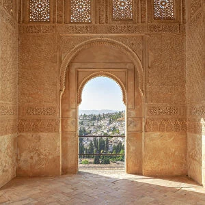 An arched gate in Generalife Palace, Granada, province of Granada, Andalusia, Spain