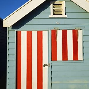 Australia, Victoria, Melbourne. Colourful beach hut at Brighton Beach