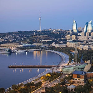 Azerbaijan, Baku, View of city looking towards The Baku Business Center on the Bulvur