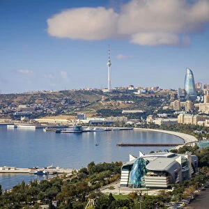 Azerbaijan, Baku, View of city looking towards Hilton Hotel, Park Bulvar shopping mall