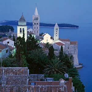 Bell Towers and town, Rab Town, Rab Island, Dalmatia, Croatia