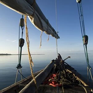 Bow of a traditional dhow with sail in Mafia Island coast of Tanzania
