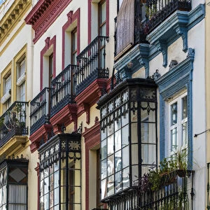 Building with bow windows in Seville, Andalusia, Spain