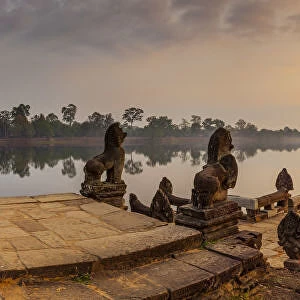 Cambodia, Angkor, Sra Srang, former royal bathing pond, dawn