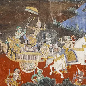 Cambodia, Phnom Penh, The Royal Palace, Ramayana Wall Frescoes in the Compound of