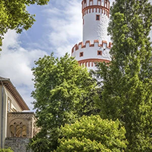 Castle park of Bad Homburg vor der Hohe with White Tower, Taunus, Hesse, Germany