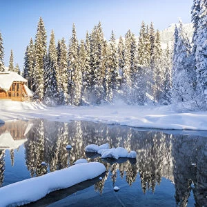Chalet Winter Reflections, Emerald Lake, Yoho National Park, British Columbia, Canada
