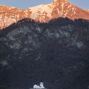 Church of St. Fransis and Krn mountain, Kobarid, Slovenia