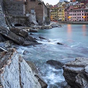 Cloudy dawn in the harbour of the village of Vernazza, Cinque Terre national park