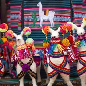 Colorful llama souvenirs on sale in a streed stand, Humahuaca, Jujuy, Argentina