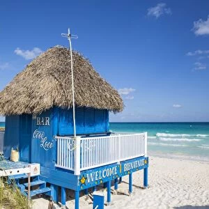 Cuba, Jardines del Rey, Cayo Guillermo, Playa Pilar, Thatched beach bar Coco Loco