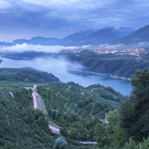 Dawn on Santa Giustina lake, Non valley, Trento province, Trentino Alto Adige, Italy, Europe