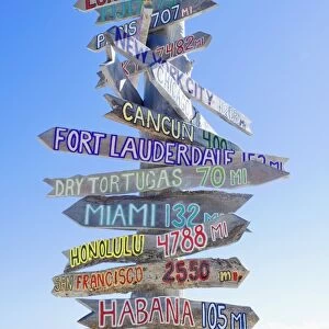 Directions signpost near seaside, Key West, Florida, USA