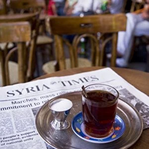 Drinking tea in the famous Al Nawfara cafe in Old Damascus